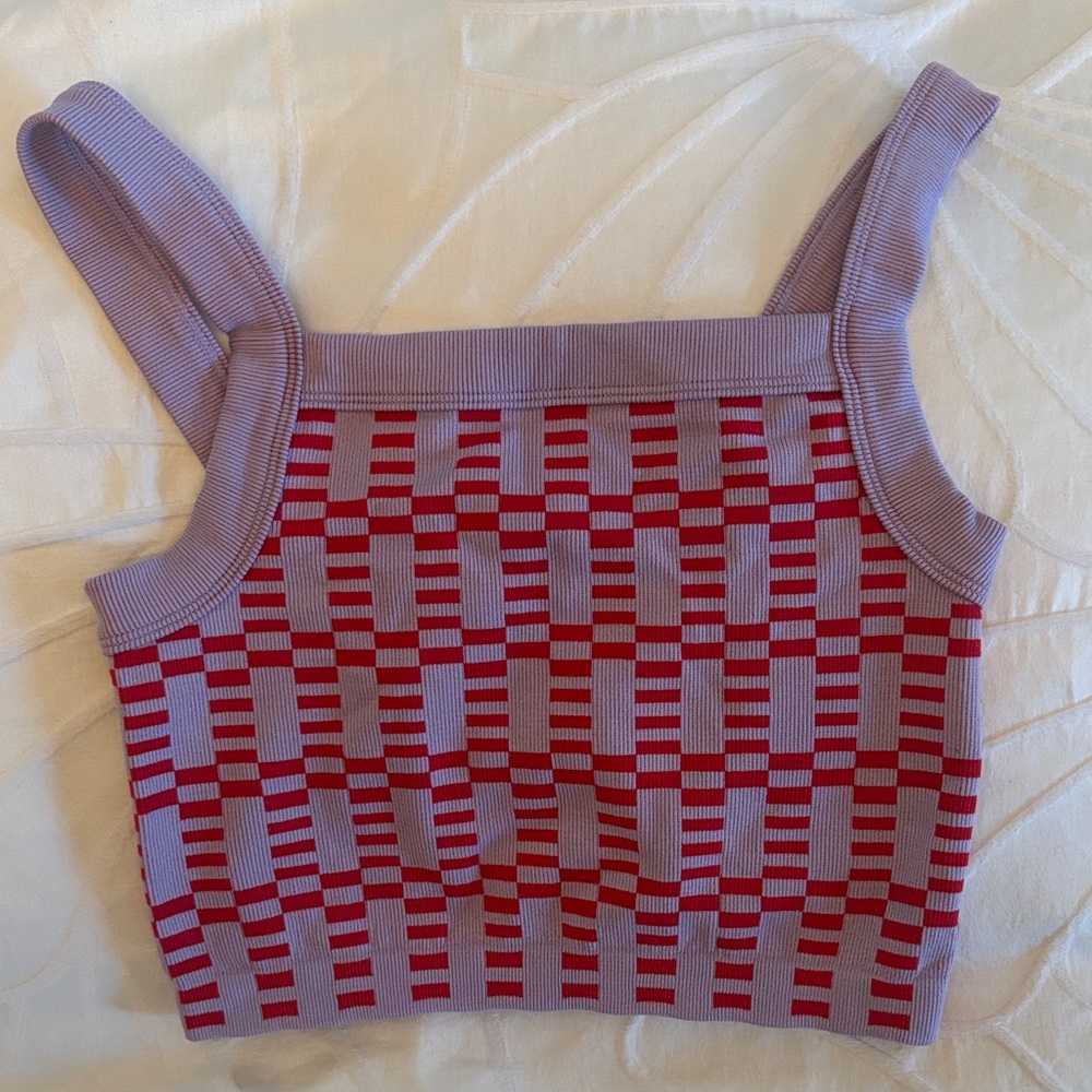 Lilac and Red Checker Knit Crop Tank